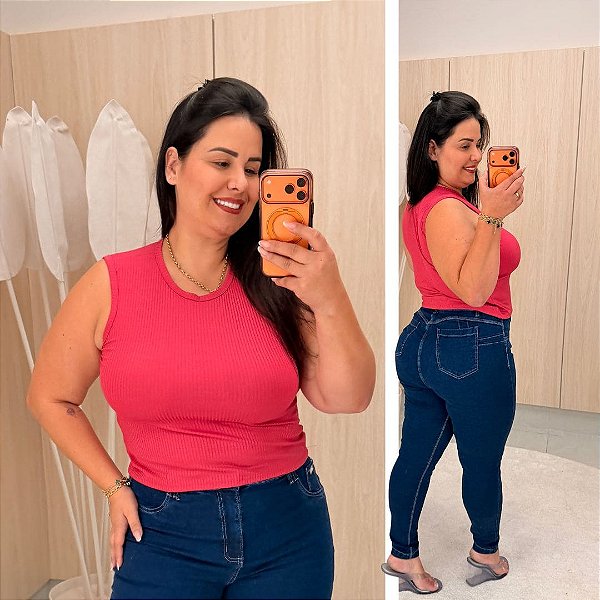 Blusa Canelada Juliete Pink Plus Size