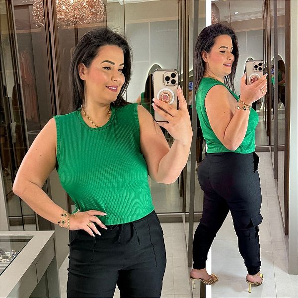 Blusa Canelada Juliete Verde Plus Size