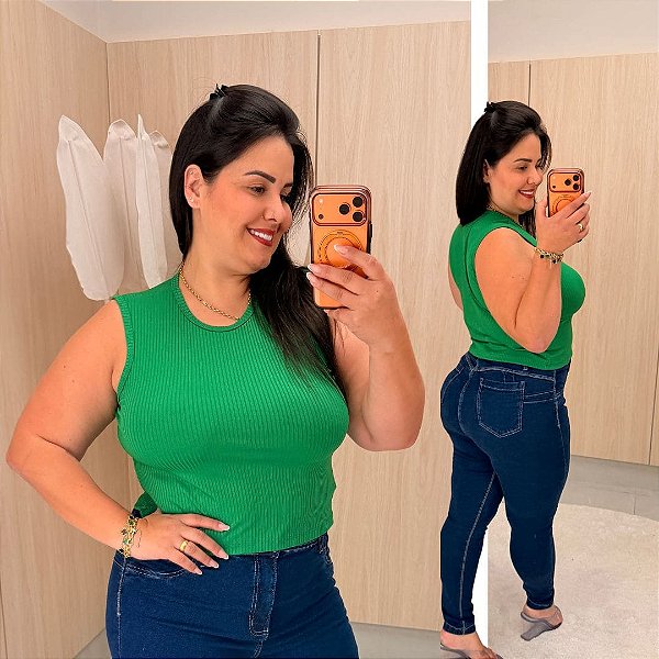 Blusa Canelada Juliete Verde Plus Size