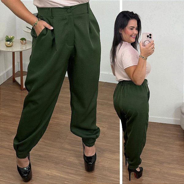 Calça Alfaiataria Lari Verde Militar Plus Size