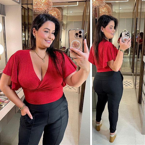 Cropped Canelado Aline Vermelho Plus Size