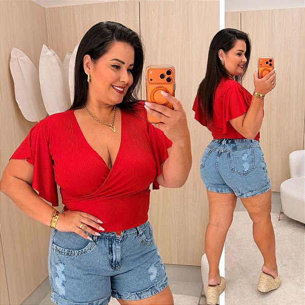 Cropped Canelado Aline Vermelho Plus Size