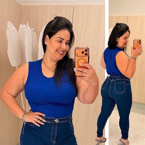 Blusa Canelada Juliete Azul Royal Plus Size