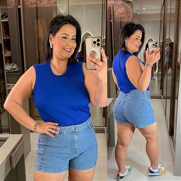 Blusa  Canelada Juliete Azul Royal Plus Size