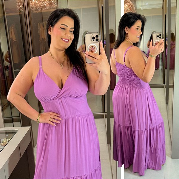 Vestido Alça Farm Lilás Plus Size