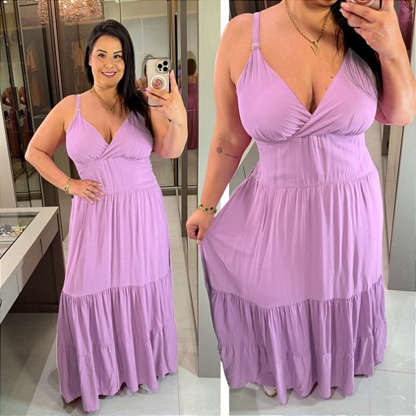 Vestido Alça Farm Lilás Plus Size