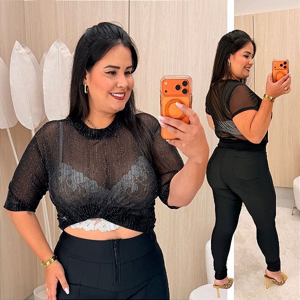 Blusa Tule Brilho Plus Size