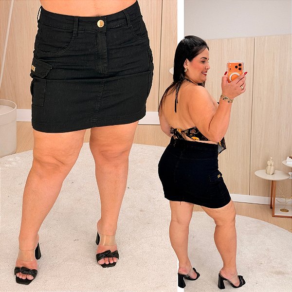 Saia Jeans Awa Renata Preta Plus Size