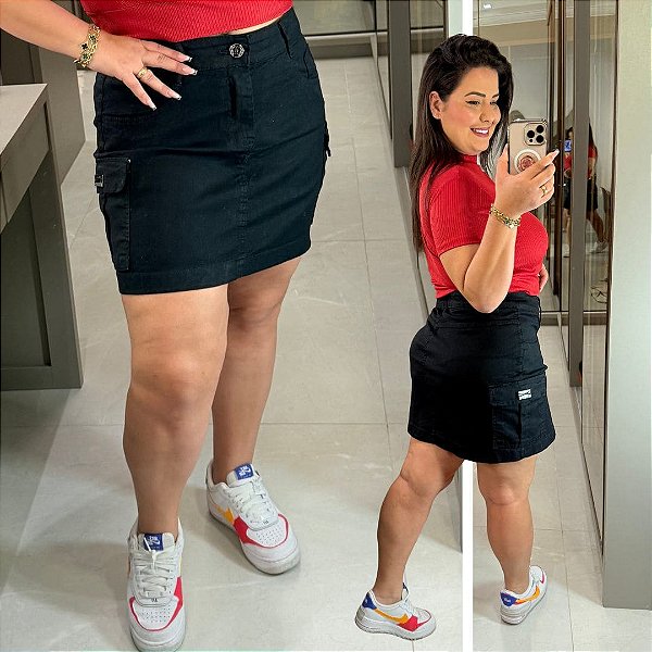 Saia Jeans Awa Renata Preta Plus Size