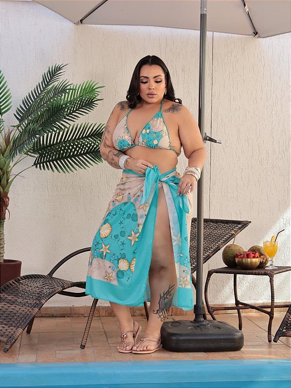 Biquíni com saida Orla Conchas Plus Size