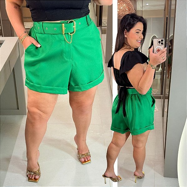 Short Alfaiataria Francine Verde Plus Size