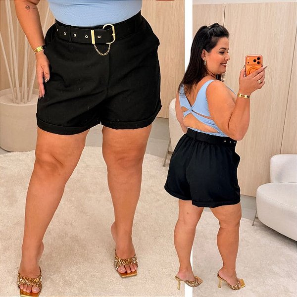 Short Alfaiataria Francine Preto Plus Size