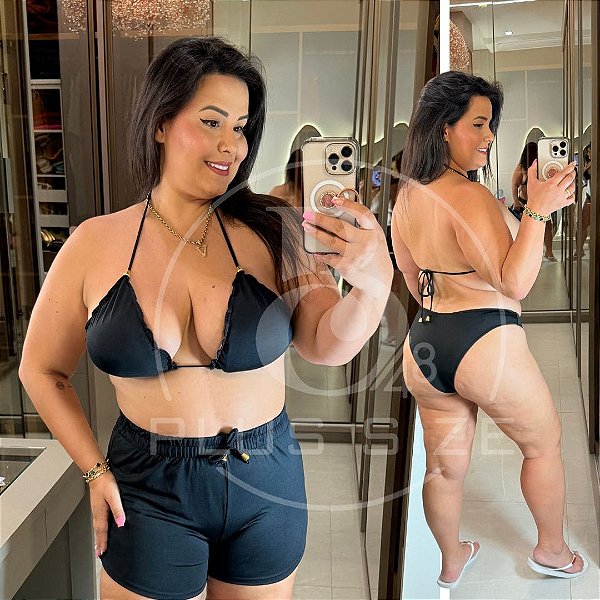 Biquíni com Short Perla Liso Preto Plus Size