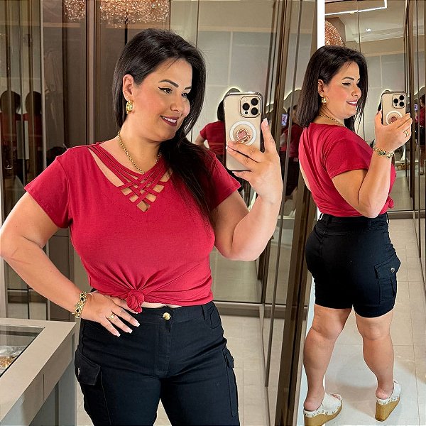 Blusa Gola Cruzada Vermelha Plus Size