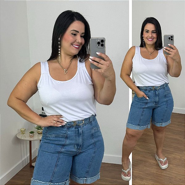 Regata Alça Larga Branca Plus Size
