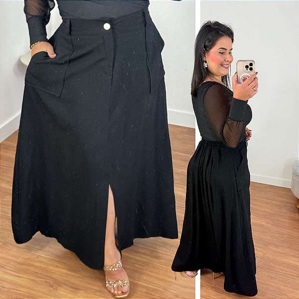 Saia Longa Daniela Preta Plus Size