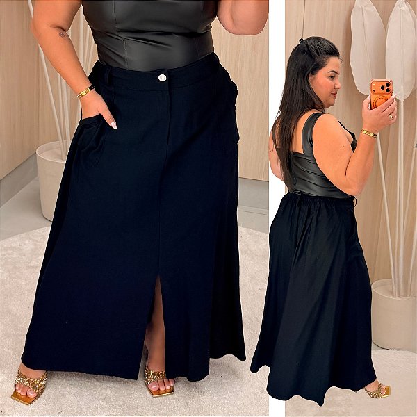Saia Longa Daniela Preta Plus Size