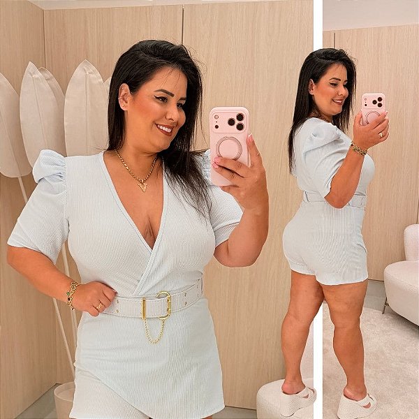 Macaquinho Transpassado Cecília Branco Plus Size