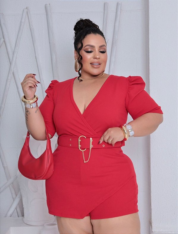 Macaquinho Transpassado Cecília Vermelho Plus Size