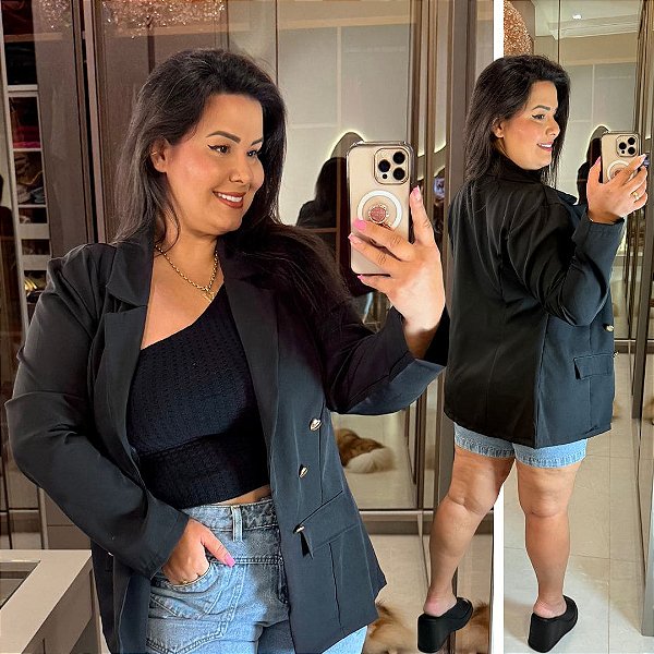 Blazer Max Célia Preto Plus Size