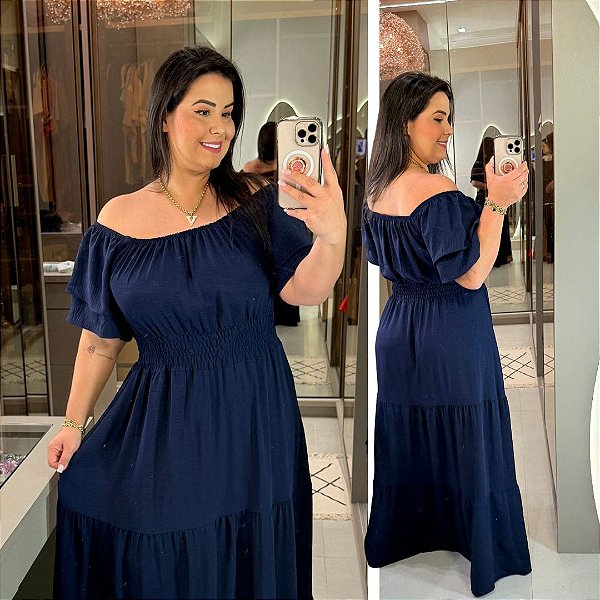 Vestido Ciganinha Mali Azul Marinho Plus Size