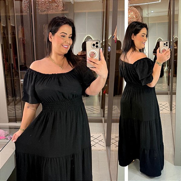 Vestido Ciganinha Mali Preto Plus Size
