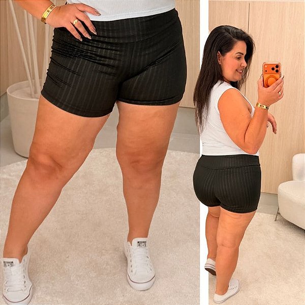 Short Cirre 3D Preto Plus Size