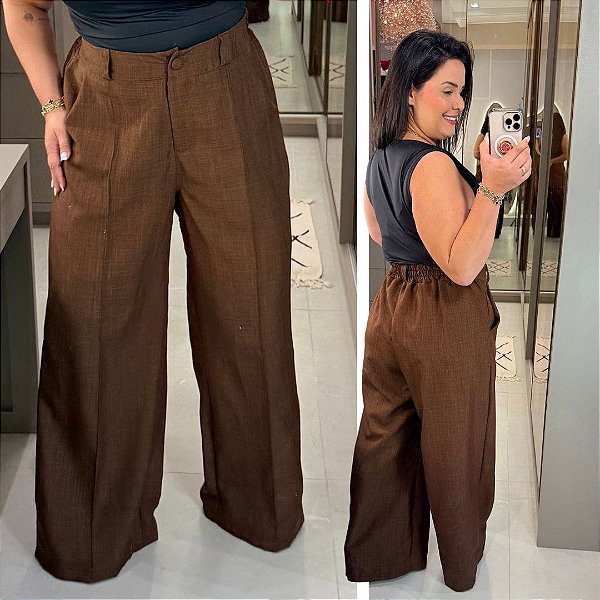 Pantalona Linhão Jussara Marrom Plus Size