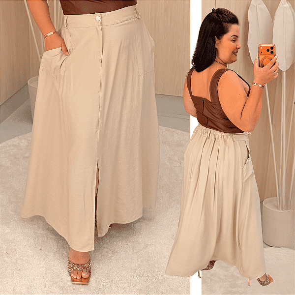 Saia Longa Daniela Bege Plus Size