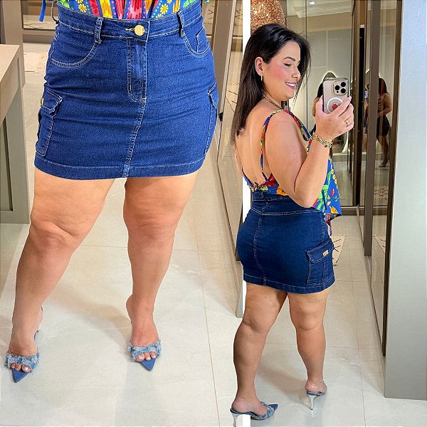 Saia Jeans Awa Clarissa Cargo Escura Plus Size