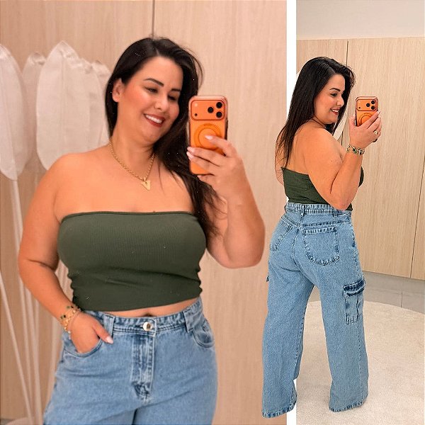 Top Faixa Lupita Verde Militar Plus Size