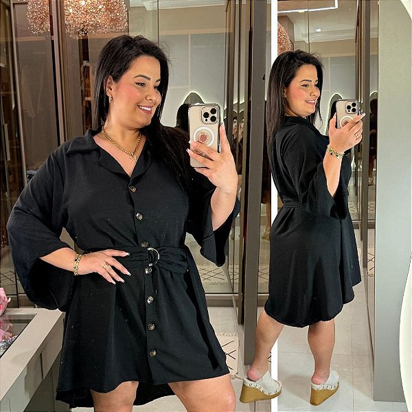 Chemise Mullet 3/4 Tainara Preto Plus Size