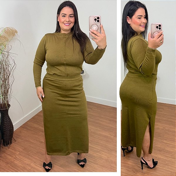 Conjunto Manga Modal Verde Militar Plus Size