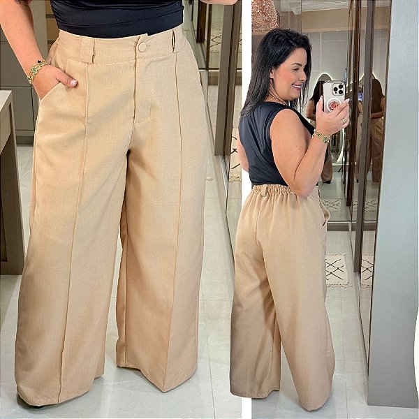 Pantalona Linhão Jussara Bege Plus Size