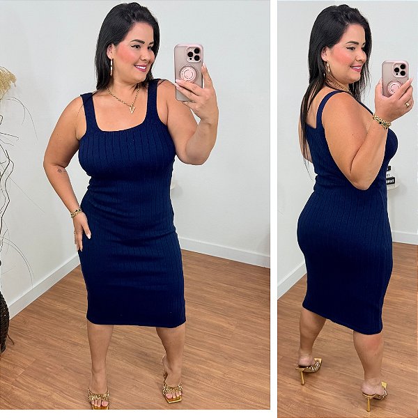 Vestido Modal Alina Azul Marinho Plus Size