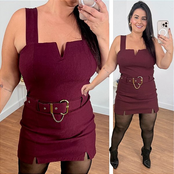Macaquinho Vip Short Saia Vinho Plus Size