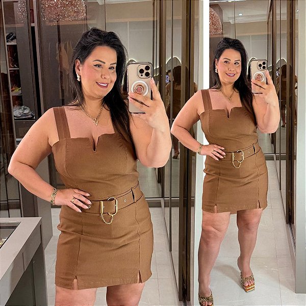 Macaquinho Vip Short Saia Marrom Plus Size