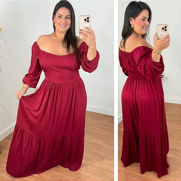 Vestido Manga Mali Marsala Plus Size