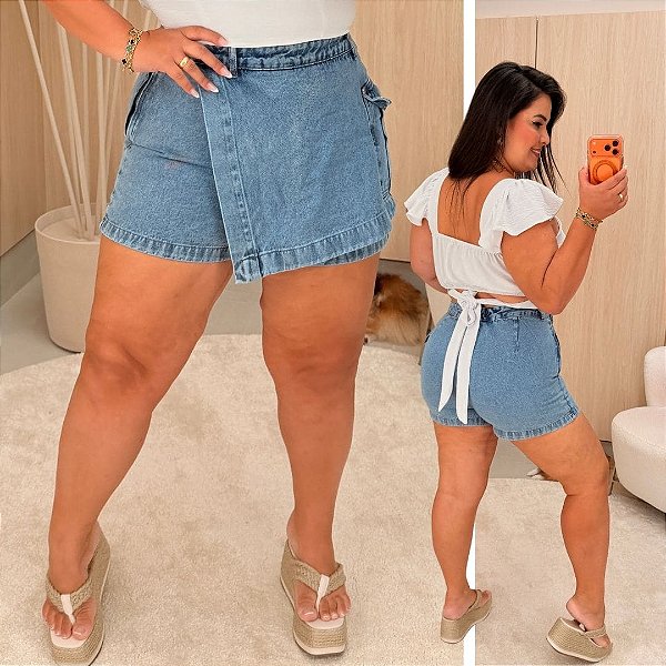 Short Saia Awa Jeans Lena Cargo Plus Size