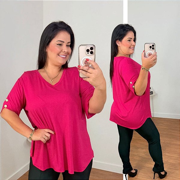 Blusa Max Vick Pink Botão Plus Size