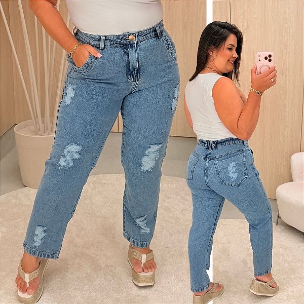 Calça jeans Awa Luara Mom Destroyed Plus Size