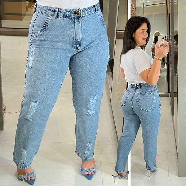 Calça jeans Awa Luara Mom Destroyed Plus Size