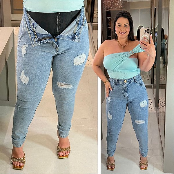 Calça Jeans FF Gabriely Lipo Destroyed Plus Size