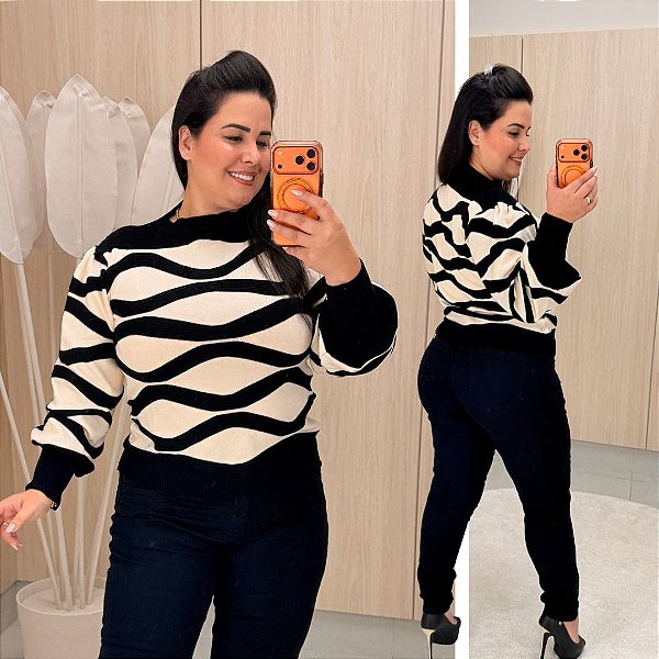 Blusa Punho Modal Preto Plus Size