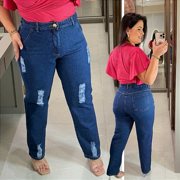 Calça jeans Awa Paula Mom Destroyed Plus Size