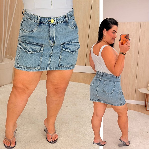 Saia Jeans Awa Helena Cargo Plus Size