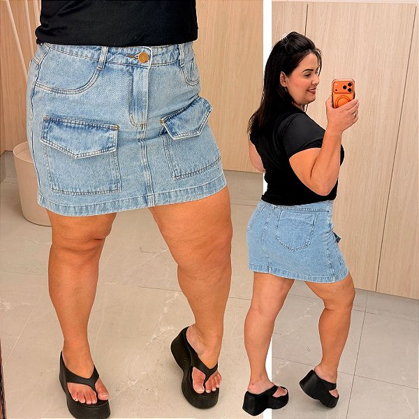 Saia Jeans Awa Helena Cargo Plus Size