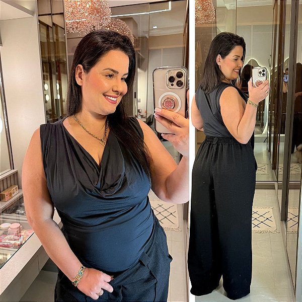 Body Babado Zaya Preto Plus Size