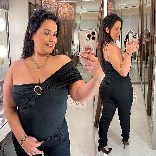 Body Fivela Cecilia Preto Plus Size
