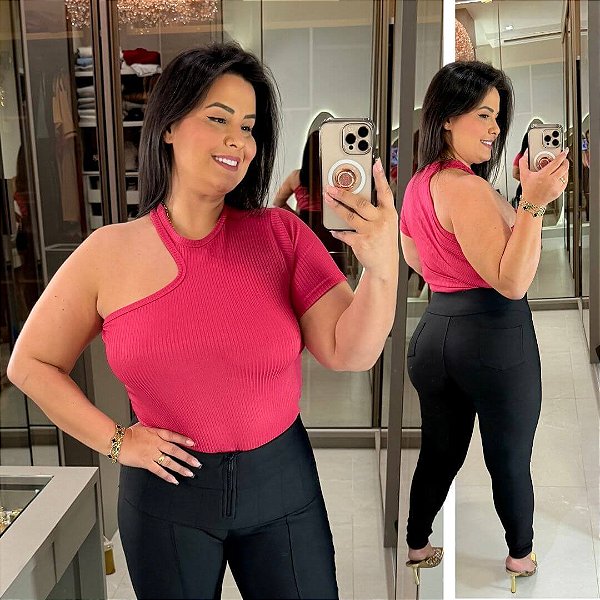 Blusa Canelada Nula Pink Plus Size